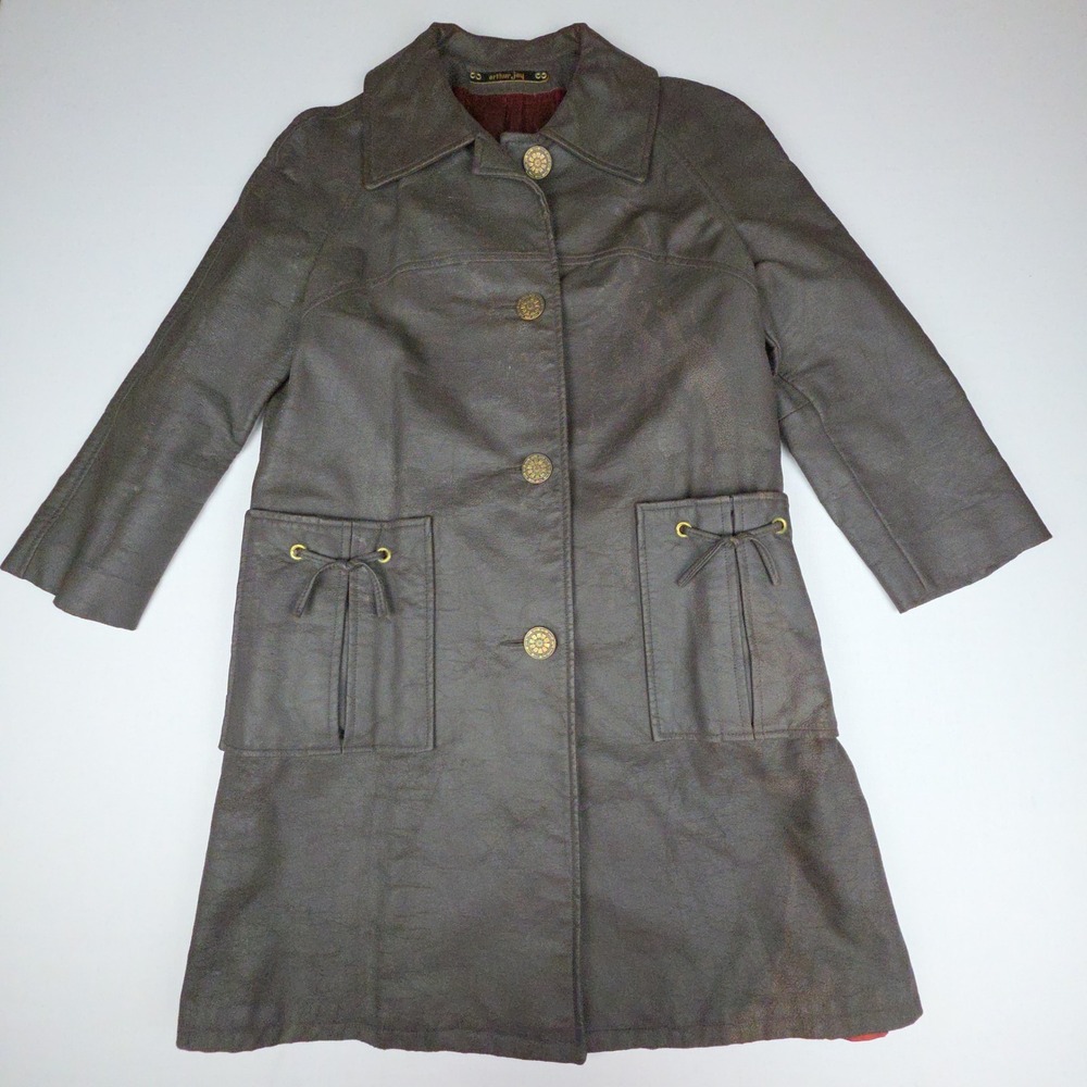 Vintage Arthur Jay Vintage Faux Leather Trench Coat Womens Brown Retro Mod Mid
